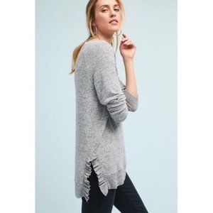 Anthropologie Postmark Gray Ruffled Slit Sweater